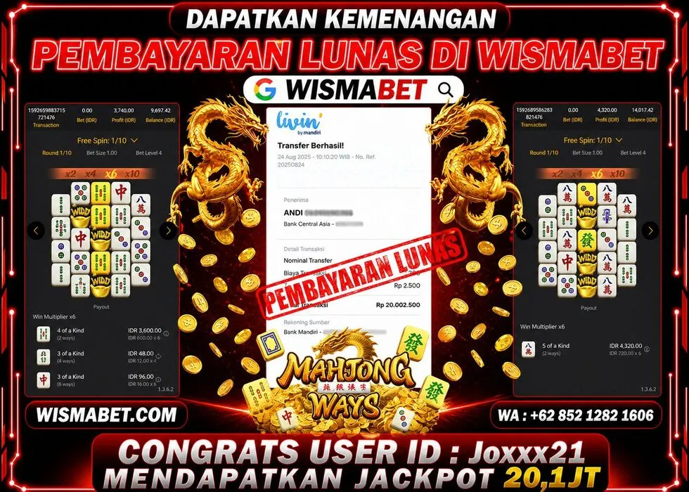 Wismabet - BUKTI KEMENANGAN Mahjong Ways 2 Rp20,200,000,- LUNAS